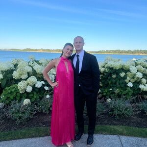 Hot Pink Pleated Halter Maxi Dress